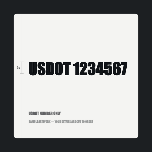 USDOT number only — "USDOT 1234567" cut in black vinyl on a white truck door panel